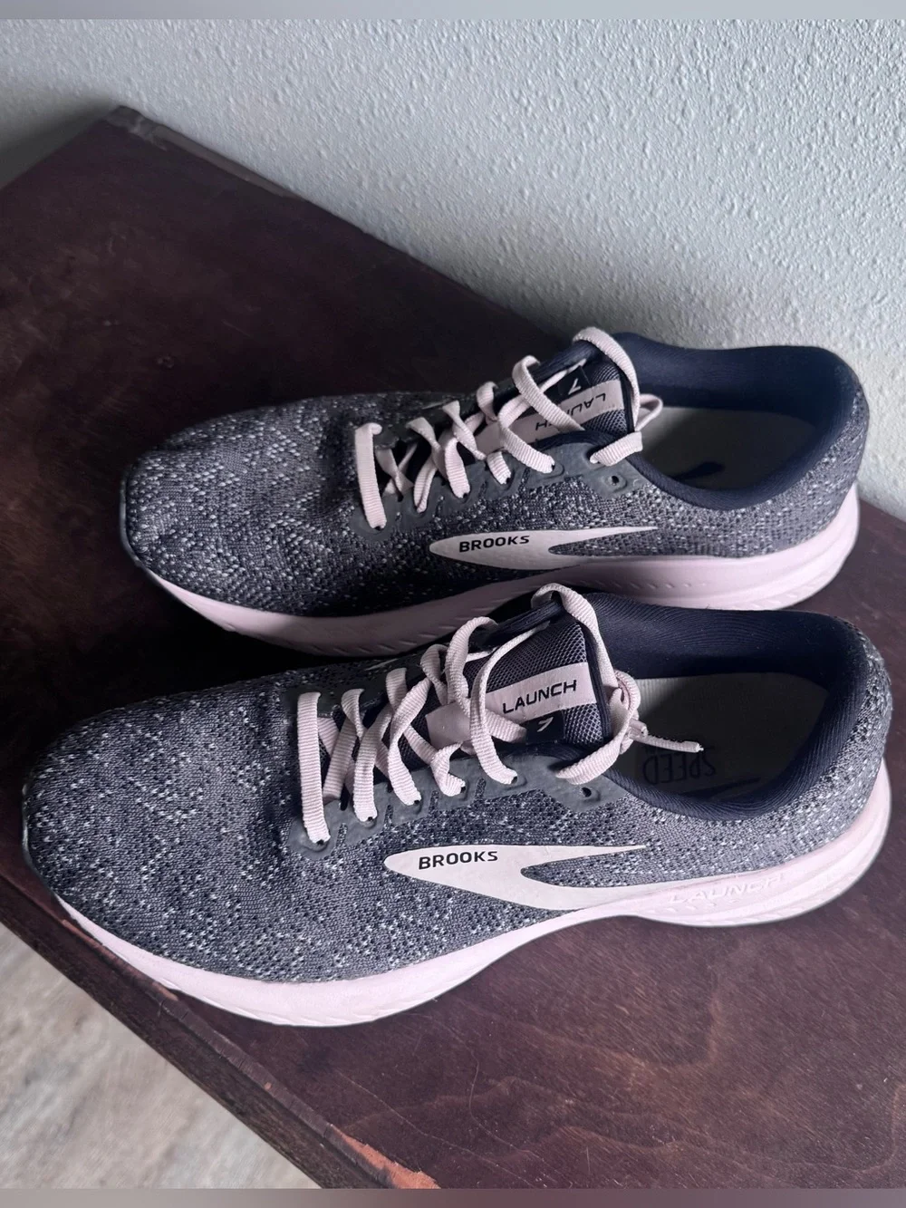 Brooks Launch Running Sneakers in Gray and Light Pink